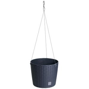 Kunststof Rato rotan hangende bloempotten/plantenpotten antraciet 25 cm   -