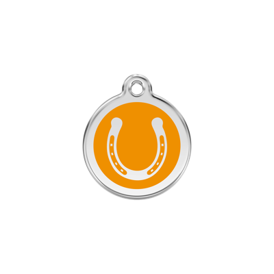 Horse Shoe Orange roestvrijstalen hondenpenning small/klein dia. 2 cm - Reddingo