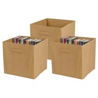 Opbergmand/kastmand Square Box - 3x - karton/kunststof - 29 liter - beige - 31 x 31 cm