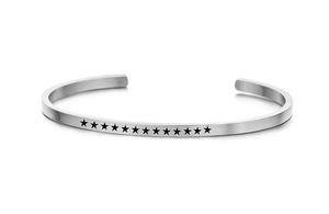 Key Moments 8KM-B00394 Stalen open bangle met tekst sterren zirkonia one-size zilverkleurig