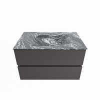 MONDIAZ VICA-DLUX 80cm badmeubel onderkast Dark grey 2 lades. Inbouw wastafel CLOUD midden 1 kraangat, kleur Lava. - thumbnail