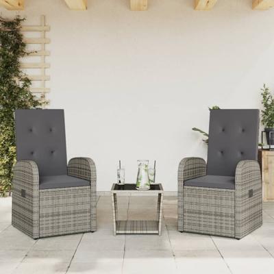 3-delige Tuinset met kussens poly rattan grijs