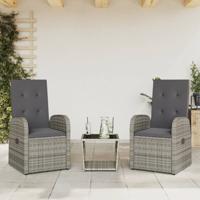 3-delige Tuinset met kussens poly rattan grijs