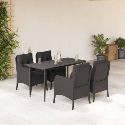 5-delige Tuinset met kussens poly rattan zwart