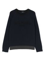 Balmain Kids pull en coton à logo embossé - Bleu