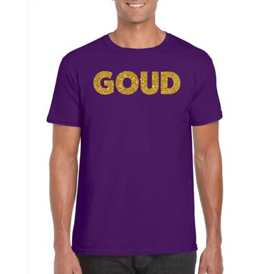Feest t-shirt voor heren goud - glitter tekst - foute party/carnaval - paars Feest t-shirt voor heren goud - glitter tekst - foute party/carnaval - paars