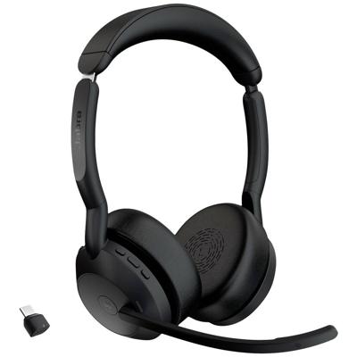 Jabra Evolve 2 55 MS Stereo On Ear headset Computer Bluetooth Stereo Zwart Noise Cancelling, Ruisonderdrukking (microfoon)