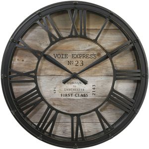 Wandklok/muur klok - Vintage - Dia 39 cm - kunststof/glas - Antraciet/hout