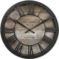 Wandklok/muur klok - Vintage - Dia 39 cm - kunststof/glas - Antraciet/hout