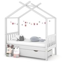 Kinderbedframe met lade massief grenenhout 70x140 cm wit