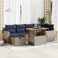 7-delige Loungeset met kussens poly rattan acacia bruin