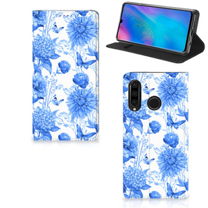 Smart Cover voor Huawei P30 Lite New Edition Flowers Blue