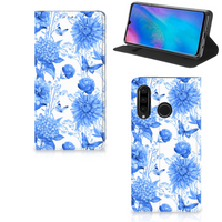 Smart Cover voor Huawei P30 Lite New Edition Flowers Blue - thumbnail