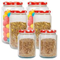 Weckpot/voorraadpotten set Classico - 6x stuks - 500/950/1500 ml - kunststof - draaideksel - rood - thumbnail