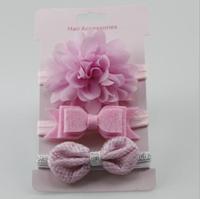 3 in 1Children Bow bloem hoofdband haar band haar ring Lees Tiara (diep roze)