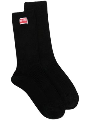 Kenzo chaussettes en maille nervurée à patch logo - Noir