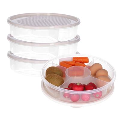 Vershoudbakje/bewaarbakje - 3x - luchtdicht - 5 vakjes - creme wit - kunststof - 2 liter