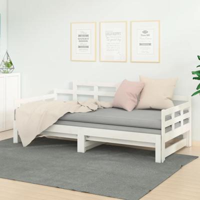 Slaapbank uitschuifbaar massief grenenhout wit 2x(80x200) cm