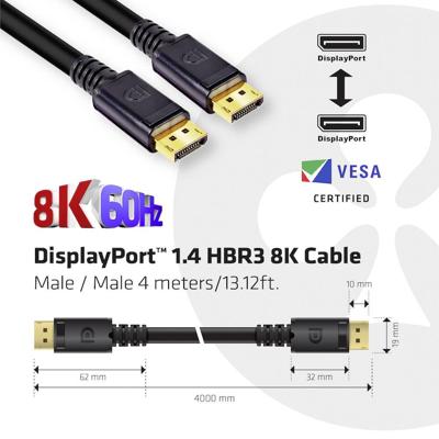 club3D CAC-1069B DisplayPort-kabel DisplayPort Aansluitkabel DisplayPort-stekker, DisplayPort-stekker 4.00 m Zwart 8K UHD