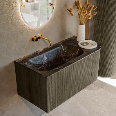 Badmeubel Mondiaz Kurve-Dlux | 95 cm cm | Meubelkleur Shadow | Wastafelkleur Lava | Solid surface | Wasbak links zijde spoelbak | Zonder kraangat(en)