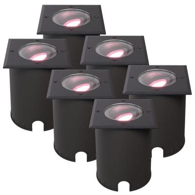 Set van 6 Cody - Smart LED Grondspot - IP67 waterdicht - 5,5 Watt 345 Lumen - Kantelbaar - Overrijdbaar - Vierkant - Wifi + Bluetooth - RGBWW - GU10 - Google Home, Amazon Alexa en Siri - Zwart