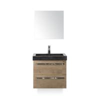 Seville Badmeubelset 60 cm - Natuur Eiken - Wastafel Hardsteen Wit Lucca - met Spiegel