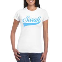 Verjaardag cadeau T-shirt voor dames - Sarah - wit - glitter blauw - 50 jaar - thumbnail