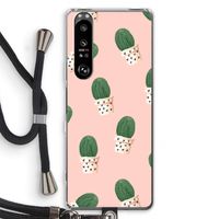 Cactusprint roze: Sony Xperia 1 III Transparant Hoesje met koord