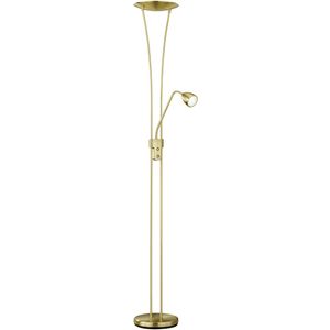 LED Vloerlamp - Trion Azorina - 20W + 5W - Warm Wit 3000K - 2-lichts - Dimbaar - Rond - Mat Goud - Aluminium