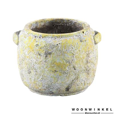 Fade Green cement pot round with ear S