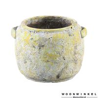 Fade Green cement pot round with ear S - thumbnail