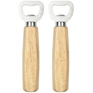 Flessenopener - 2x - RVS - eikenhout - 14 cm - bieropener