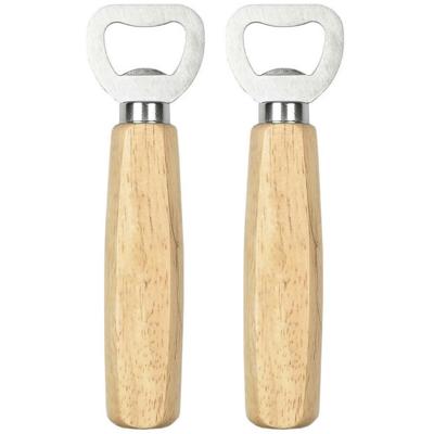 Flessenopener - 2x - RVS - eikenhout - 14 cm - bieropener