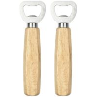 Flessenopener - 2x - RVS - eikenhout - 14 cm - bieropener