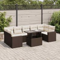 8-delige Loungeset met kussens poly rattan bruin