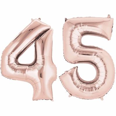 45 jaar verjaardag - Folie ballon cijfers - rose goud - 88 cm - versiering