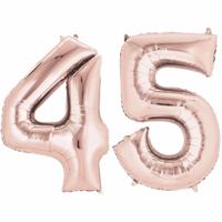 45 jaar verjaardag - Folie ballon cijfers - rose goud - 88 cm - versiering