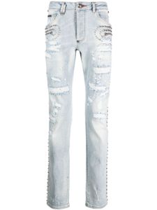 Philipp Plein jean à détail de clous - Bleu