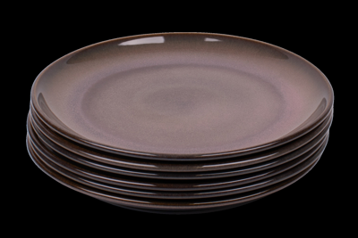 Set van 6 dinerborden - 27 cm - Vila Nova - blauw met roze - normale rand - Portugees stoneware