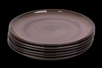 Set van 6 dinerborden - 27 cm - Vila Nova - blauw met roze - normale rand - Portugees stoneware