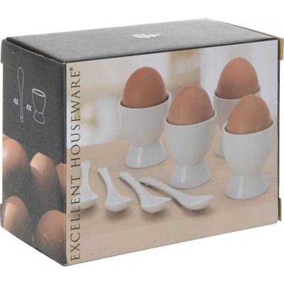 Excellent Houseware porseleinen eierdopset 8-delig wit