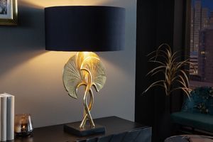 Decoratieve tafellamp GINKGO 62cm zwartgouden metalen sculptuurlamp met marmeren voet - 41530