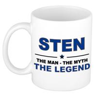 Sten cadeau mok - man myth legend - naam koffiemok / beker - wit en blauw - 300 ml