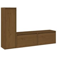 The Living Store TV-meubel Grenenhout - 2 stuks 60x30x35cm - 1 stuk 30x30x100cm - Honingbruin - Montage vereist