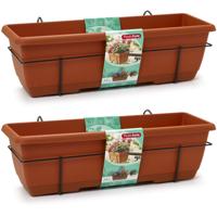 PlasticForte Balkonbak - 3x - terracotta bruin - 60 cm - plantenbak met hanger - bloembak - thumbnail