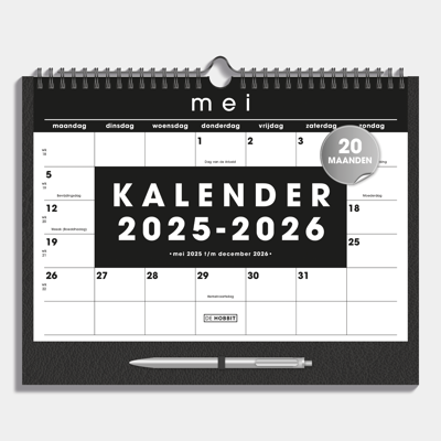 A4 Maandkalender 2025 - 2026 Zwart Lederlook