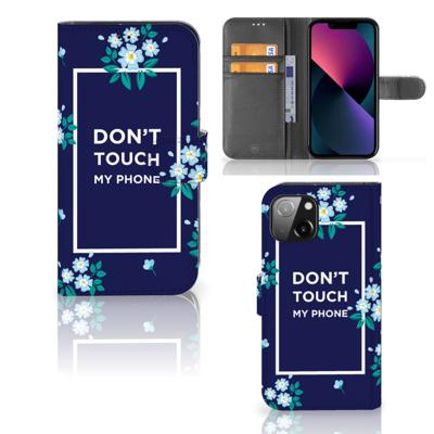 Apple iPhone 13 Portemonnee Hoesje Flowers Blue DTMP Apple iPhone 13 Portemonnee Hoesje Flowers Blue DTMP