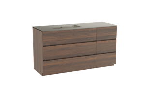 Storke Edge staand badmeubel 150 x 52 cm notenhout met Diva asymmetrisch linkse wastafel in top solid zijdegrijs