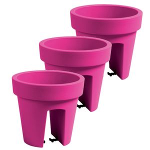 3x stuks balkon plantenpot/bloempot fuchsia roze 5 liter kunststof D25 x H22.5 cm