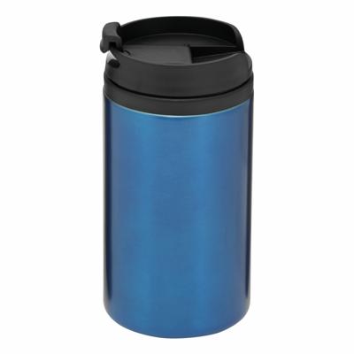 Thermosbeker/warmhoudbeker Koffie To Go - metallic blauw - 290 ml - dubbelwandig - met schroefdop